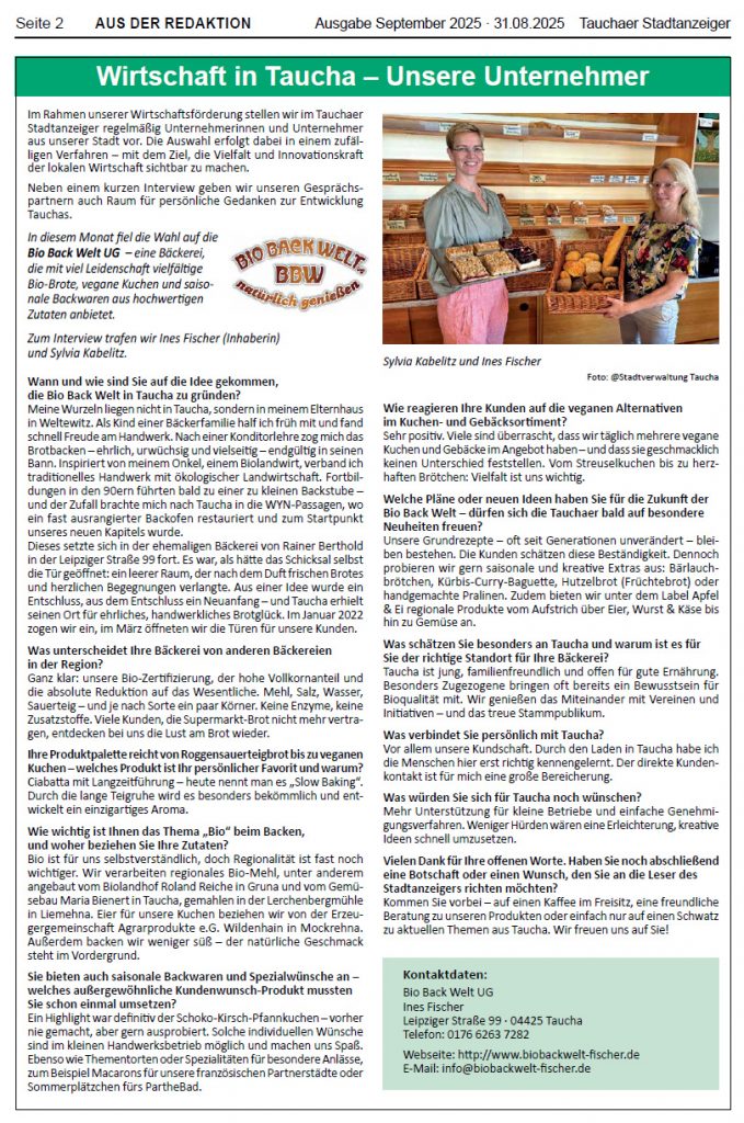 Artikel aus dem Tauchaer Stadtanzeiger